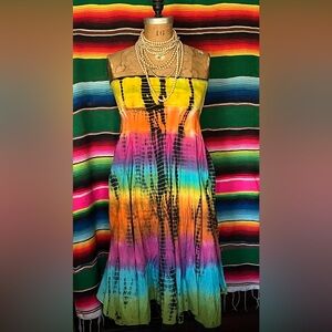 NWT Boho Hippie Tye Dye Beach Festival Strapless Cotton Blend Dress Size M